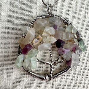 Tree Of Life Necklace Wire Wrapped Quartz Amethyst Natural Stone 22” Chain